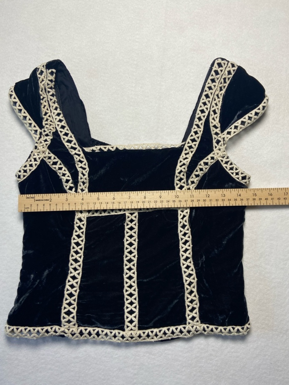 Free People Tyler Velvet‎ Smocked Black Cropped Top NWT XS Crochet Ren Faire - Picture 11 of 16